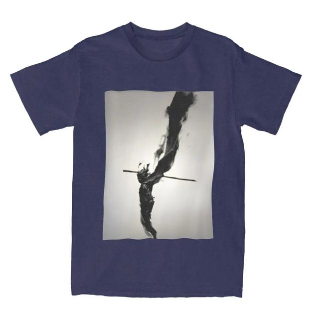 Monochrome Warrior Leap T-Shirt Navy Blue - Black Myth Wukong